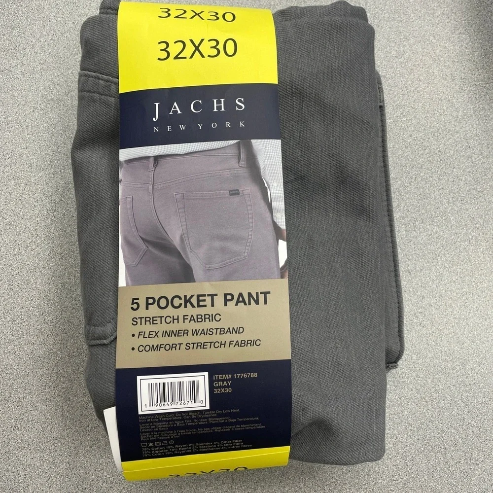 NEW Jachs New York Men's Gray 32x30 Straight Fit 5 Pocket Stretch Fabric Flex
